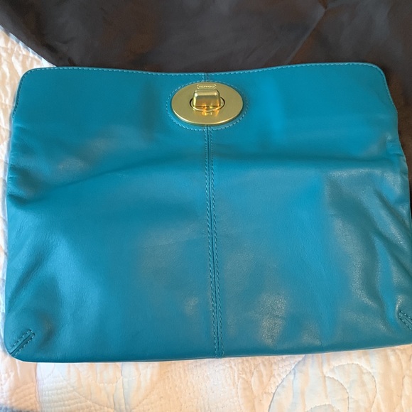 Coach teal leather fold over clutch - Picture 5 of 5